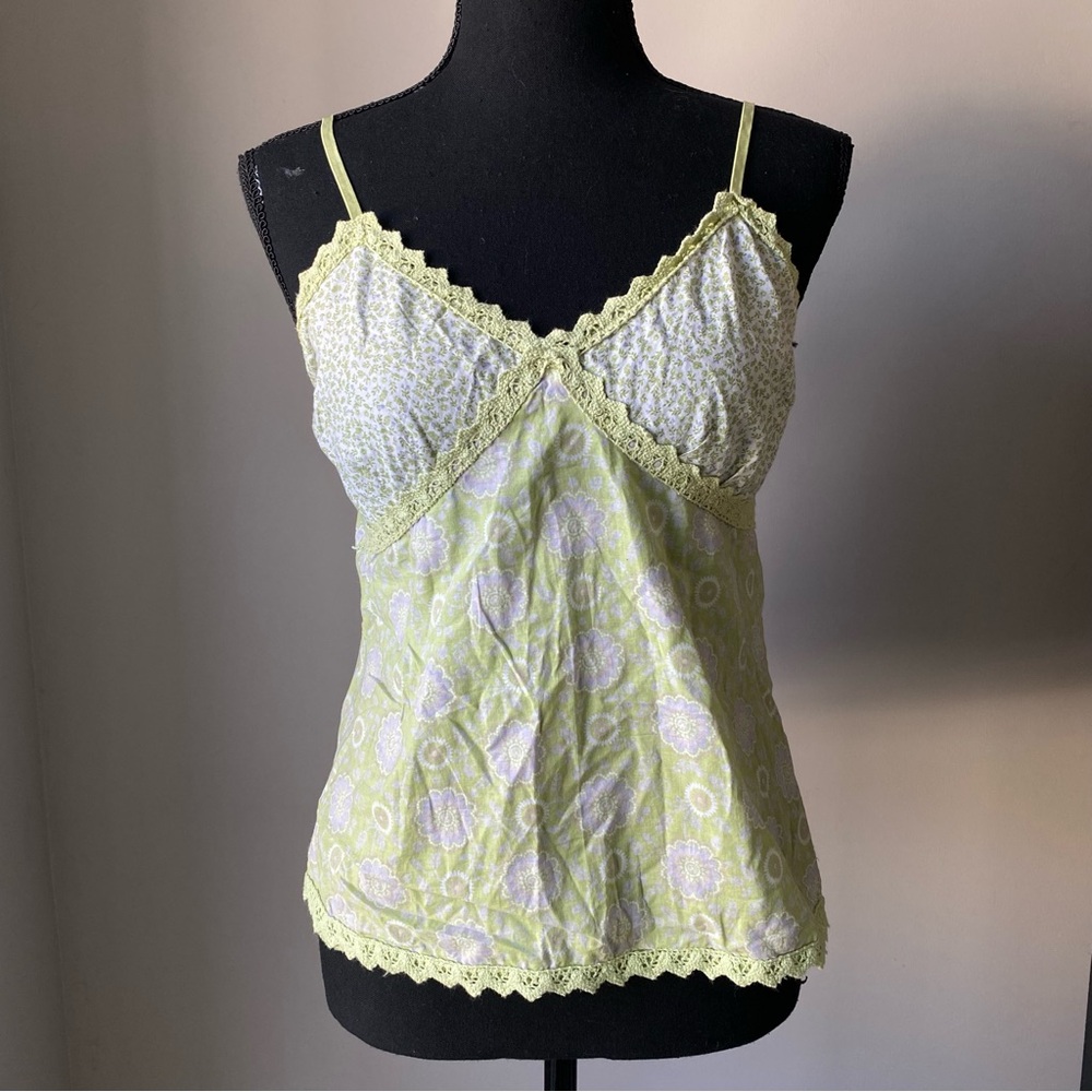 Women’s Cache Cache Size 4 Green Purple floral Cottagecore Babydoll Cami Blouse